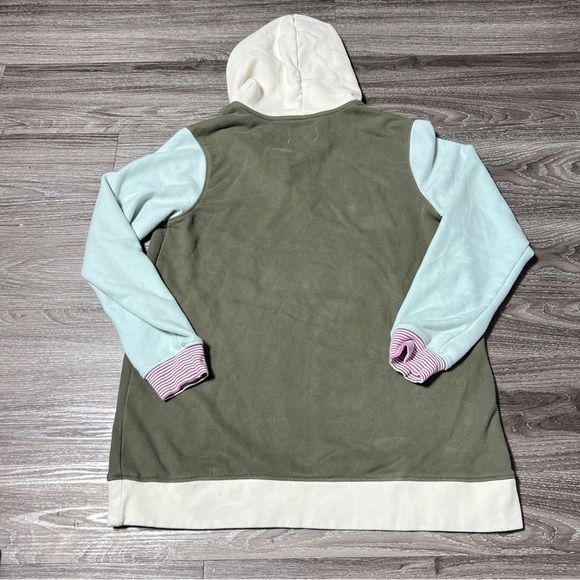Lands' End Women Size M 10-12 Green and Cream Colorblock Hoodie - Picture 4 of 7